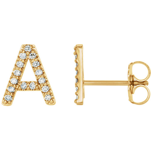 14k Yellow Gold Diamond Initial A Earring