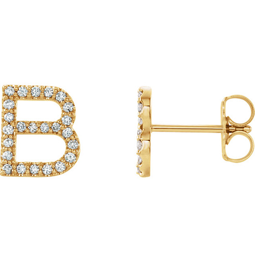 14k Yellow Gold Diamond Initial B Earring