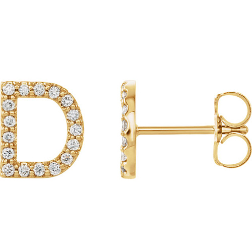 14k Yellow Gold Diamond Initial D Earring