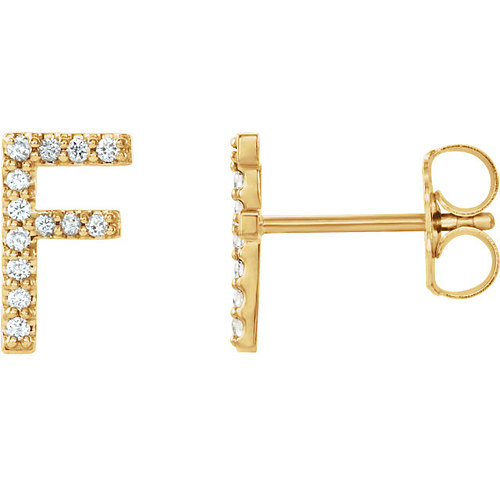 14k Yellow Gold Diamond Initial F Earring