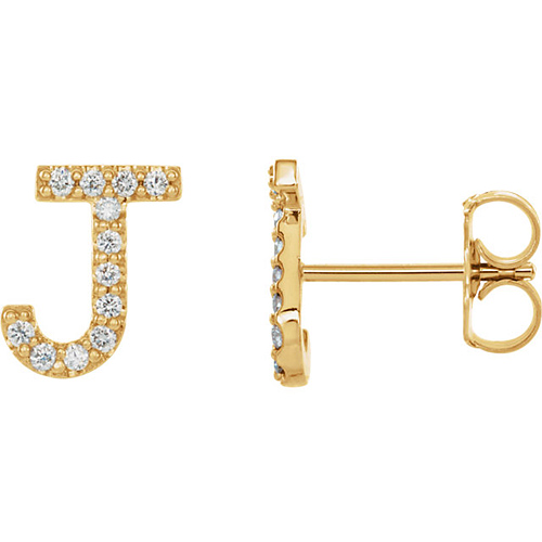 14k Yellow Gold Diamond Initial J Earring
