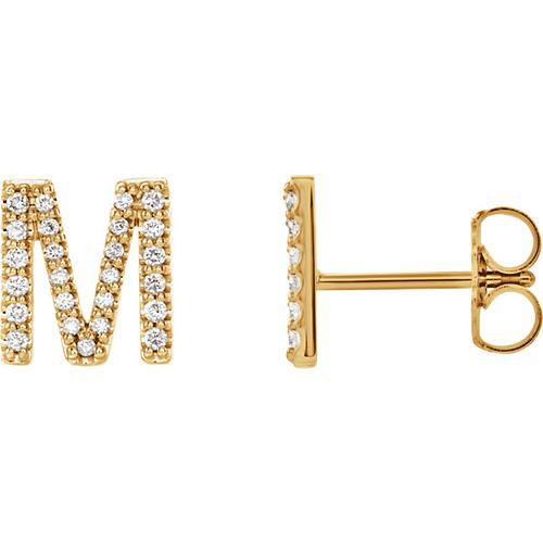 14k Yellow Gold Diamond Initial M Earring