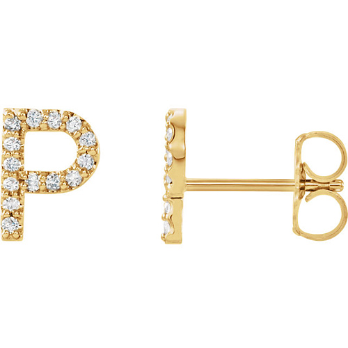 14k Yellow Gold Diamond Initial P Earring