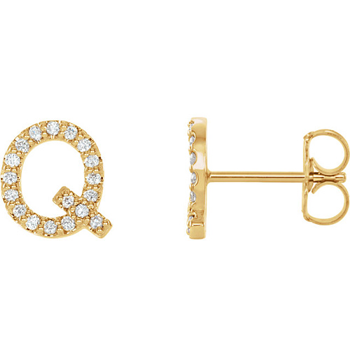 14k Yellow Gold Diamond Initial Q Earring