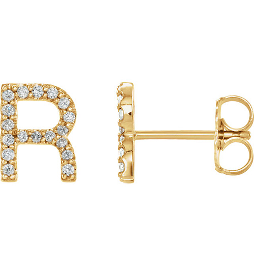 14k Yellow Gold Diamond Initial R Earring JJ86797YR | Joy Jewelers