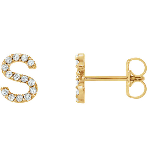 14k Yellow Gold Diamond Initial S Earring