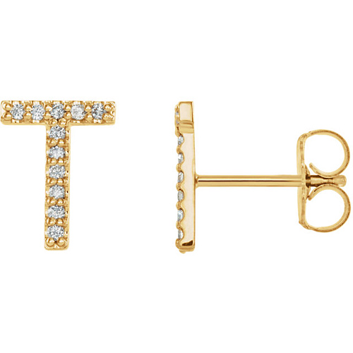 14k Yellow Gold Diamond Initial T Earring