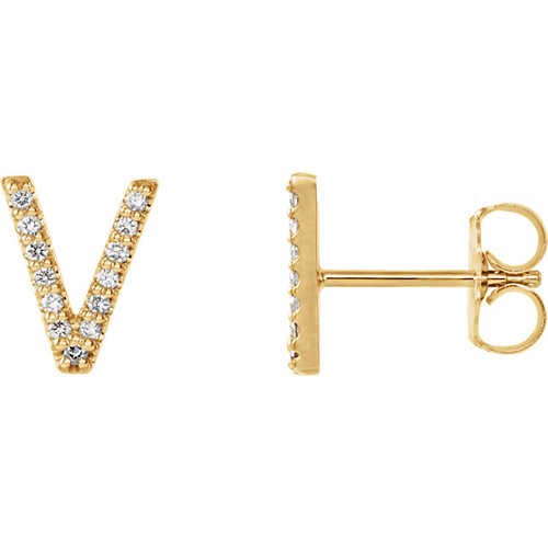 14k Yellow Gold Diamond Initial V Earring
