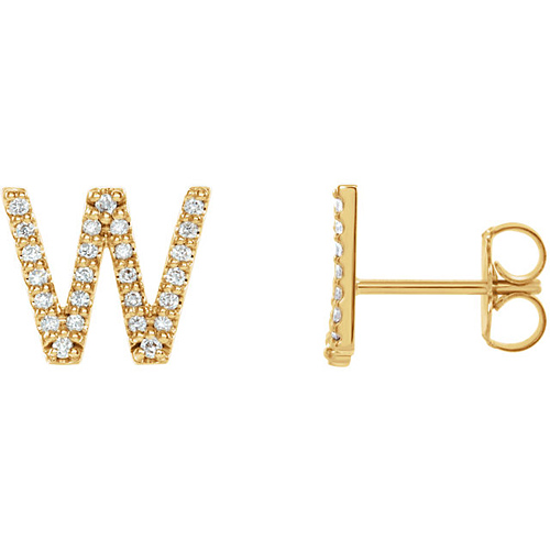 14k Yellow Gold Diamond Initial W Earring