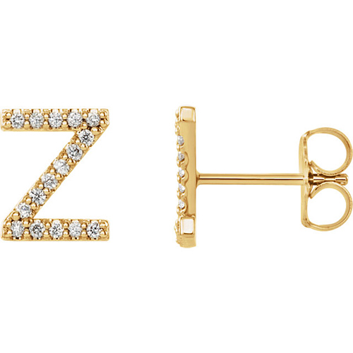 14k Yellow Gold Diamond Initial Z Earring