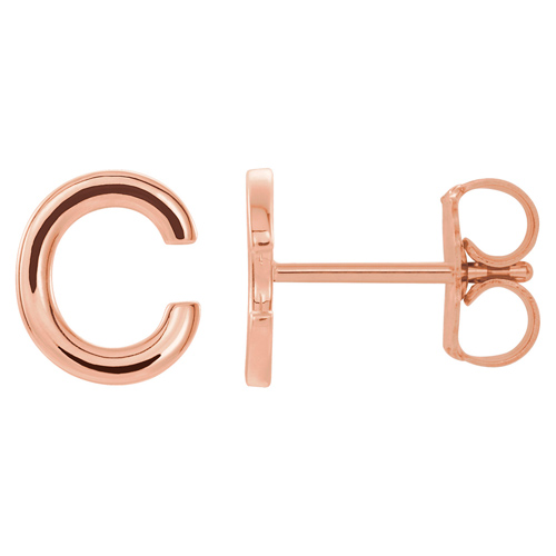 14k Rose Gold Mini Initial C Single Earring