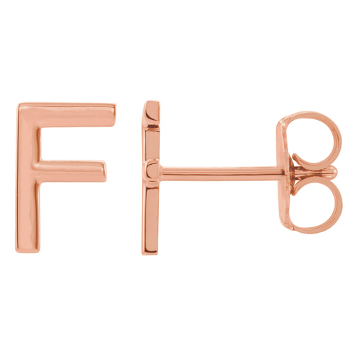 14k Rose Gold Mini Initial F Single Earring