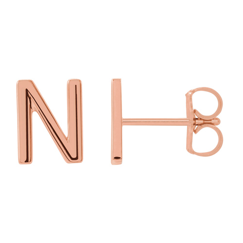 14k Rose Gold Mini Initial N Single Earring