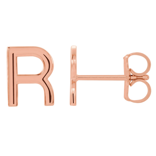 14k Rose Gold Mini Initial R Single Earring