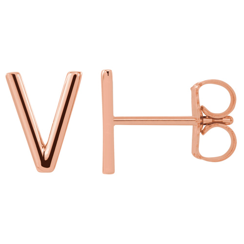 14k Rose Gold Mini Initial V Single Earring