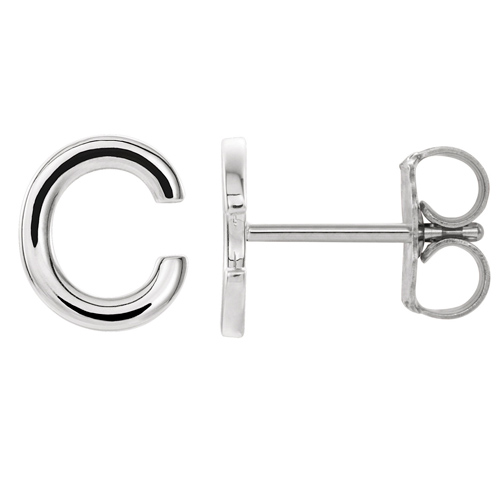 14k White Gold Mini Initial C Single Earring