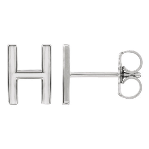 14k White Gold Mini Initial H Single Earring