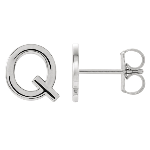 14k White Gold Mini Initial Q Single Earring