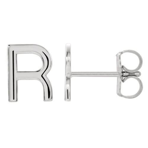 14k White Gold Mini Initial R Single Earring