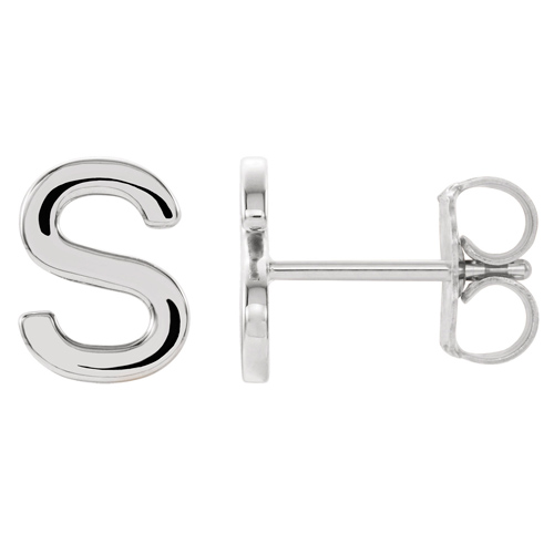 14k White Gold Mini Initial S Single Earring