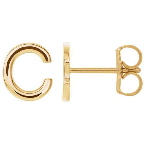 14k Yellow Gold Mini Initial C Single Earring