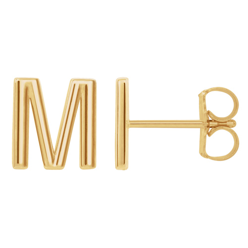 14k Yellow Gold Mini Initial M Single Earring
