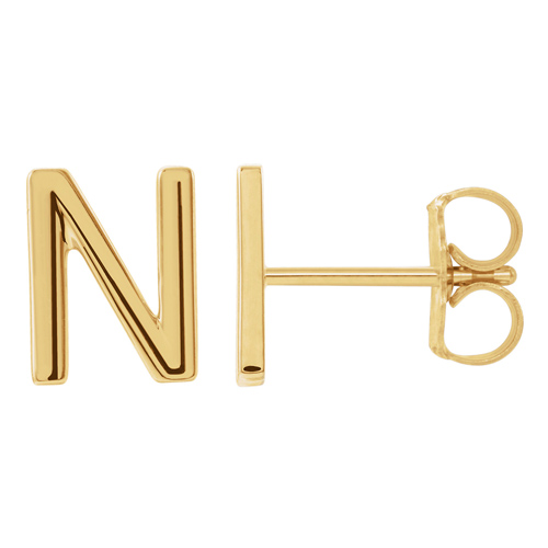 14k Yellow Gold Mini Initial N Single Earring