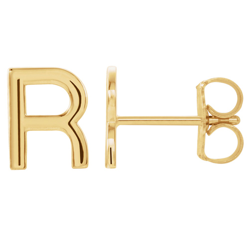 14k Yellow Gold Mini Initial R Single Earring