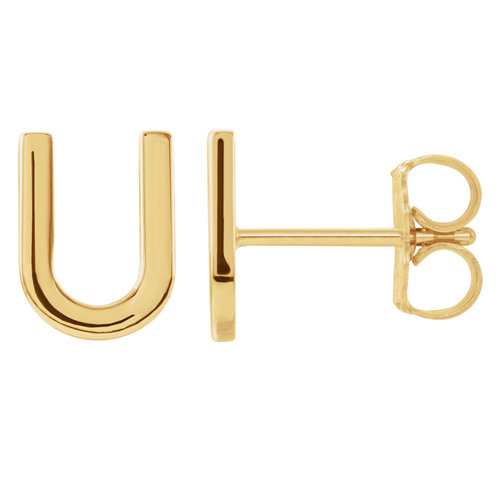 14k Yellow Gold Mini Initial U Single Earring