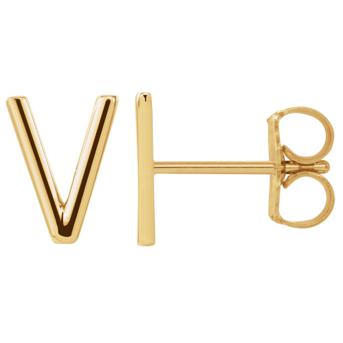 14k Yellow Gold Mini Initial V Single Earring
