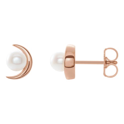 14k Rose Gold Freshwater Cultured Pearl Crescent Moon Earrings