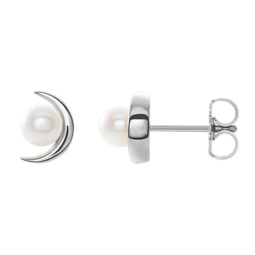 14k White Gold Freshwater Cultured Pearl Crescent Moon Earrings