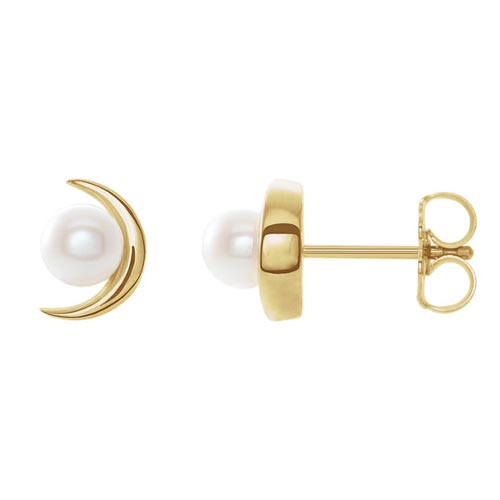 14kt Yellow Gold Freshwater Cultured Pearl Crescent Moon Earrings