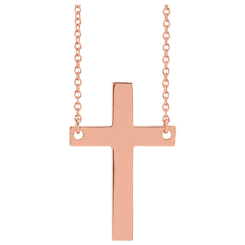 14k Rose Gold 7/8in Smooth Latin Cross on 18in Chain
