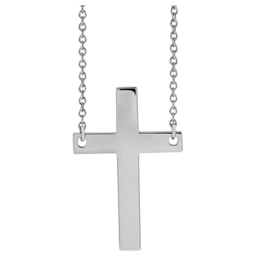 14k White Gold 7/8in Smooth Latin Cross on 18in Chain