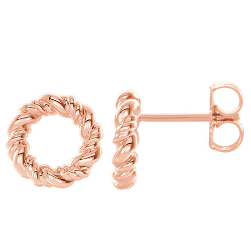 14k Rose Gold Small Circle Rope Earrings