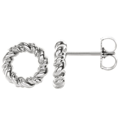 14k White Gold Small Circle Rope Earrings