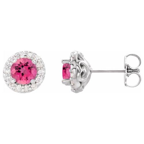 14k White Gold 1.1 ct tw Pink Tourmaline and .25 ct tw Diamond Halo Earrings