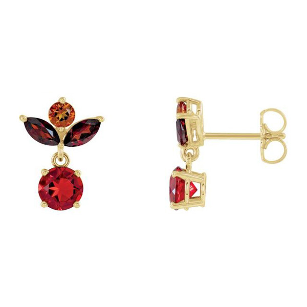 14k Yellow Gold Fire Opal Garnet and Citrine Earrings