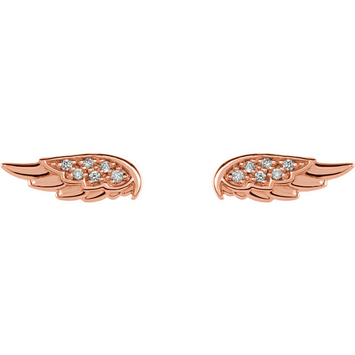 14k Rose Gold .03 ct Diamond Angel Wing Earrings