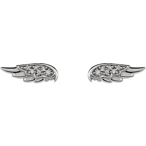 14k White Gold .03 ct Diamond Angel Wing Earrings