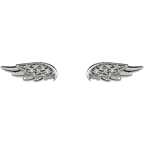 14k White Gold .03 ct Diamond Angel Wing Earrings