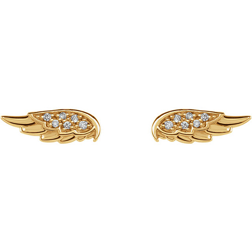 14k Yellow Gold .03 ct Diamond Angel Wing Earrings