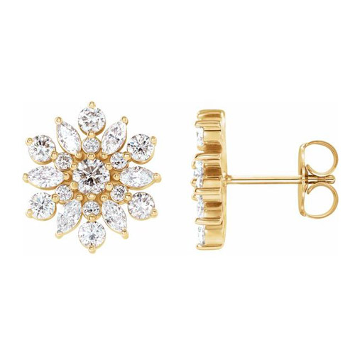 14k Yellow Gold 1 ct tw Diamond Snowflake Earrings