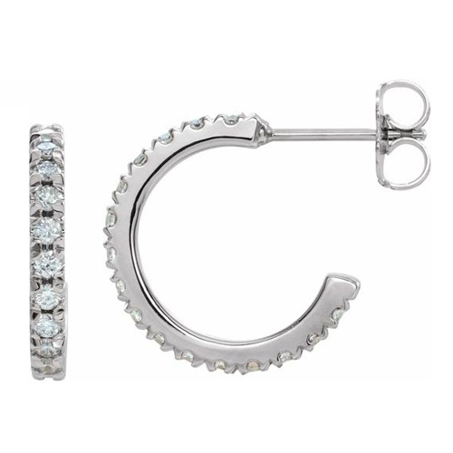 14k White Gold 5/8 ct tw Diamond French-Set Hoop Earrings