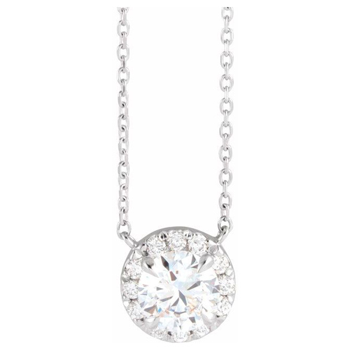 14k White Gold 1 ct tw Lab-Grown Diamond French-Set Halo Necklace