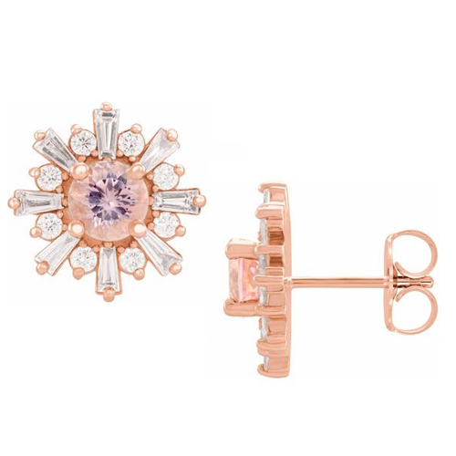 14k Rose Gold 4/5 ct Morganite and 3/4 ct Diamond Starburst Earrings