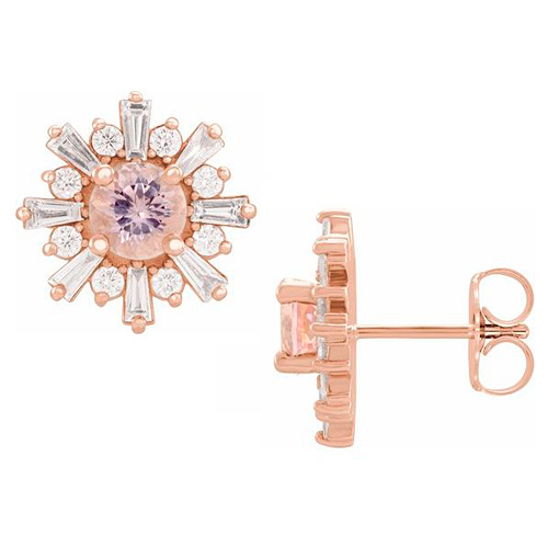 14k Rose Gold 4/5 ct Morganite & 3/4 ct tw Diamond Starburst Earrings