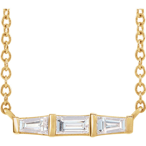 14k Yellow Gold 1/8 ct Diamond Baguette Bar  Necklace 18in