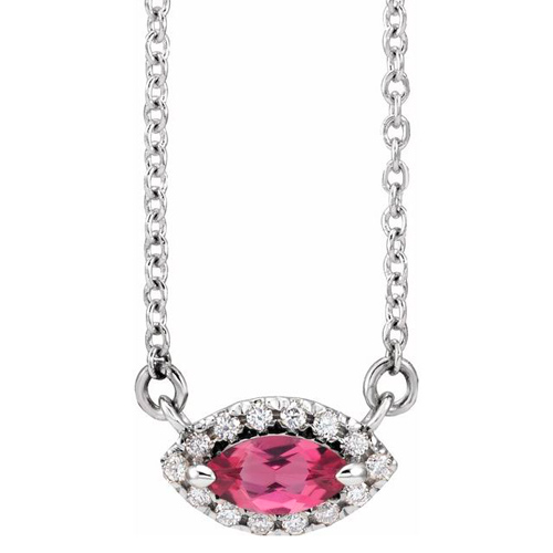 14k White Gold Marquise-cut Pink Tourmaline & Diamond Halo Necklace
